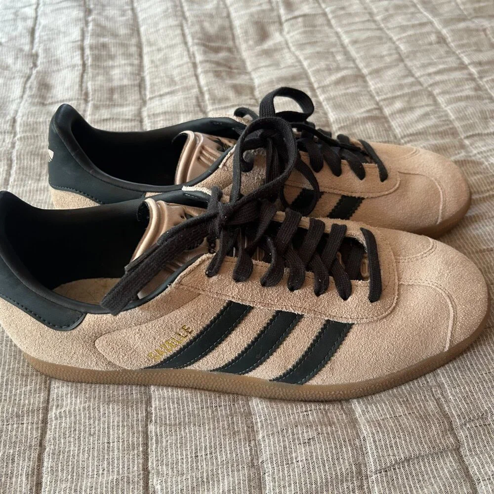 adidas Gazelle Beige with Black Stripes Women's Sneakers